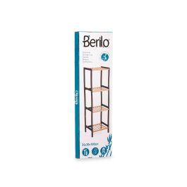 Berilo Estantería cuadrada de bambú y madera con 4 estantes, color negro y natural, 100.2 cm de alto x 35.2 cm de ancho x 30.2 cm de fondo