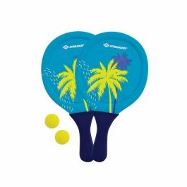 SCHILDKROT Raquetas de Beachball Neopreno Amarillo/Azul con Estampado Verde, 2 Pelotas Ø40mm y Bolsa de Malla