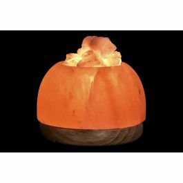 DKD Home Decor Lámpara de Sobremesa de Sal del Himalaya Naranja, Diseño Árabe Forma Huevo, Base Madera Acacia, 18 cm Alto, Incluye Bombilla E14 15W