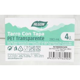 Algon Set de 4 Tarros PET con Tapa de Plástico 280 ml (12 Unidades) Algon Set de 4 Tarros PET con Tapa de Plástico 280 ml (12 Unidades)