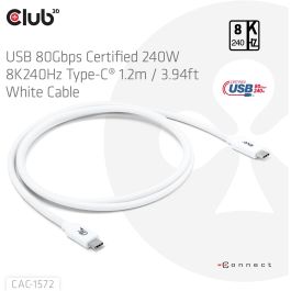 Club3D CAC-1572 Kabel USB-C 80Gbps zertifiziert PD240W/8K240Hz 1.2m weiß