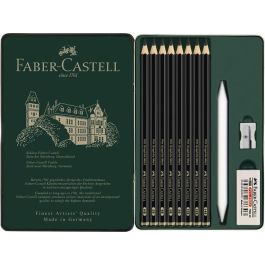 FABER-CASTELL 115220 Set Pitt Graphite Matt Lápices de Grafito Negros de Madera en Estuche Metálico, 11 piezas
