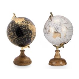 Giftdecor Globo Terráqueo de Madera y Plástico, 15 cm, Colores Surtidos Blanco/Oro/Negro, Ideal Decoración (8 Unidades)