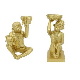 DKD Home Decor Portavela Colonial de Resina con Diseño Mono Dorado (Set de 4 Unidades) - 11 cm Ancho x 11 cm Largo x 21 cm Alto