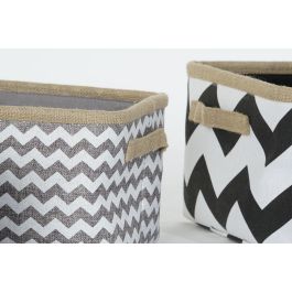 DKD Home Decor Cesta Boho Set de 3 Gris y Blanco de Poliéster Yute con Zig Zag, 31 cm Largo x 36 cm Ancho x 20 cm Alto