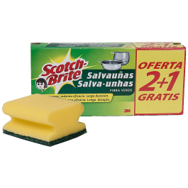 Scotch Brite Estropajo Salvauñas Fibra Verde Paquete 2+1 Gratis