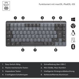 Logitech 920-010771 MX Mechanical Mini Teclado Inalámbrico Bluetooth QWERTZ Alemán Bajo Perfil Táctil Retroiluminado Grafito