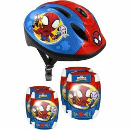 Stamp Casco Ajustable 50-56cm con Set de Protecciones Coderas y Rodilleras Spidey para Bicicleta, Patines, Scooter y Monopatín