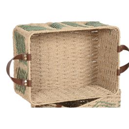 DKD Home Decor Cesta de Almacenamiento Tropical de Fibra Set de 3 Cestas, 34 x 20 x 44 cm, en Verde y Marrón Claro