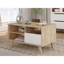 VANKKA VANKCFTT5218L25 Mesa de Centro Rectangular - Roble / Blanco Mate - Patas de Madera - 90x60x51,8 cm