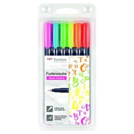 Rotulador Tombow Caligrafia Fudenosuke Punta Dura Estuche De 6 (Colores Neon: Rosa, Amarillo, Verde, Naranja, Rojo Y Azul) Precio: 15.59000058. SKU: S8418489