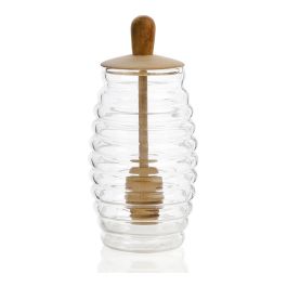 Andrea House Tarro para Miel MS66068 de Vidrio Borosilicato y Madera con Cuchara, Capacidad 300ml, ø5,5 x 15,5 cm