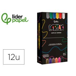 Rotulador Liderpapel Acrylic Base Agua Todo Tipo De Superficie Punta Redonda 3 mm Caja De 12 Unidades Colores