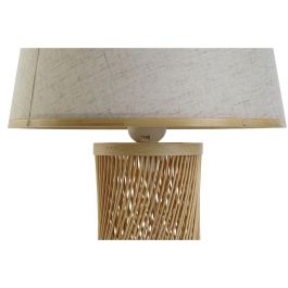 DKD Home Decor Lámpara de Sobremesa Urban Bambú Marrón Natural Plafón Tela 45x26x26 cm E27 50W