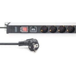 Digitus Regleta de enchufes PDU 1U con 12 salidas Schuko Tipo F 16A, protección sobretensión y conmutador, color negro
