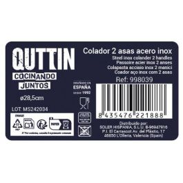 Quttin Colador de Acero Inoxidable con 2 Asas, Diámetro de 28.5 cm, Ideal para Escurrir Alimentos y Pasta en Cocina (12 Unidades)