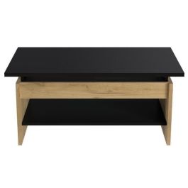 HAPPY Mesa de centro elevable - Decoración en roble y negro - L 100 x P 50 x H 44 cm