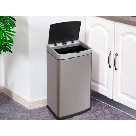 Q-connect Papelera con Sensor Automático, Capacidad 60 Litros, Metal Cromado, 630x270x400 mm