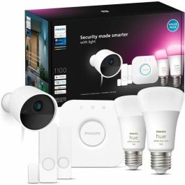 Philips Hue Kit de Inicio Seguro con Cámara con Cable, 2 Sensores de Contacto, 2 Bombillas Conectadas y 1 Puente