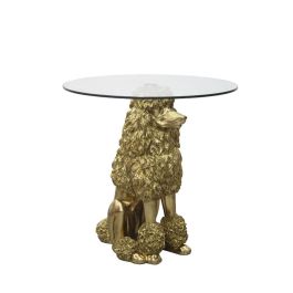 DKD Home Decor Mesita Auxiliar Moderna de Resina y Cristal Dorado 60.5 x 62 x 60.5 cm con Diseño Caniche Precio: 129.49999953. SKU: B1H2J2BJ7D