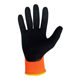 Juba T-7 S Guante Keep Safe de Poliéster con Palma de Látex Rugoso Naranja/Negro, Agarre Sólido Húmedo/Seco, Impermeable en Palma