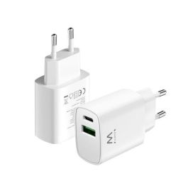 Ewent EW1321_R1 Cargador Universal 20W Carga Rápida USB-C PD PPS QC3.0 USB-A GaN Blanco para iPhone y Android