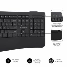 Subblim SUBKBC-DCOPW2 Teclado y Ratón Combo Dual Prowave Office Ergonómicos Inalámbricos Bluetooth 5.3 USB Recargables Teclas Silenciosas Negro