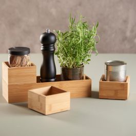 Day Juego de 4 Cajas Almacenar Bambú Apilables 9.5x9.5x6 cm y 9.5x29x6 cm