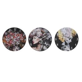 Reloj de Pared DKD Home Decor Negro Multicolor Flores Moderno Madera MDF (34 x 4 x 34 cm) (3 Unidades) Precio: 19.49999942. SKU: B13KK4N4HB