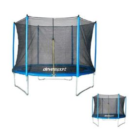 Ociotrends Trampolín redondo Ø 245 cm x 219 cm con red de seguridad, soporta 80 kg. Para niños +6 años, Azul/Gris PVC.