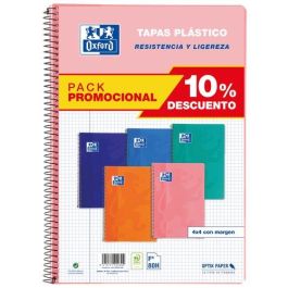 Oxford Cuaderno Espiral Folio 80 Hojas 4x4 mm con Margen Tapa Plástico Pack 5 Unidades Colores Surtidos Precio: 14.88999985. SKU: S8414358