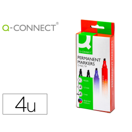 Q-connect Marcador Permanente Rotulador Punta Biselada 5 mm Estuche 4 Colores Surtidos