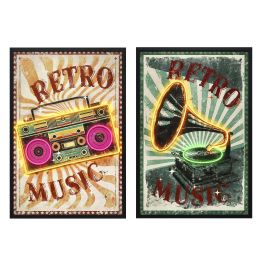 DKD Home Decor Cuadro Loft con LED Diseño Retro Music Lienzo y PS Verde Naranja 93x63 cm (2 Unidades) Precio: 133.79000008. SKU: B15EV927TG