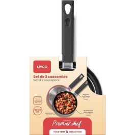 Livoo MEP154R Juego de 2 cacerolas antiadherente sin PFOA/PFOS con mango de silicona, apto para todo tipo de fuegos, inducción