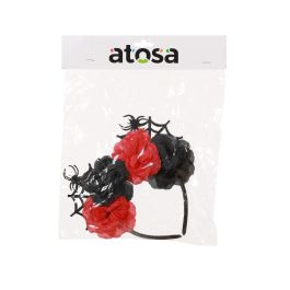 Diadema de Flores Rojas y Negras con Telaraña para Catrina, Día de Muertos, Halloween, Accesorio Festivo