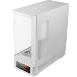 Mars Gaming MCLCDPROW Caja Gaming Semitorre ATX con Pantalla LCD 7.2" IPS, Cristal Templado Curvo, Doble Cámara y USB-C Blanca