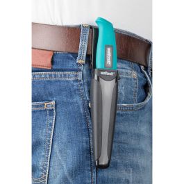 Wolfcraft Cuchillo de exterior con estuche 4086000 - Cuchilla 95 mm, Incluye funda, Verde/negro/metal