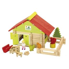 Jeujura Granja con Animales y Set de Construcción de Madera Natural y Tintada, 100 Piezas para Niños y Niñas +5 Años