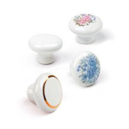 Rei mod .821 Blister con 4 Pomos Redondos para Mueble, Porcelana Acabado Blanco, Ø35mm