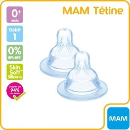 Tetina anatómica MAM - Velocidad de flujo 1 lenta - Silicona - Juego de 2 - Transparente