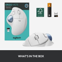 Logitech ERGO M575 Ratón Trackball Inalámbrico RF/Bluetooth, 2000 DPI, Blanco, Incluye Receptor Nano y Pilas, Para Mano Derecha