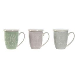 Mug Infusiones Scandi DKD Home Decor Verde Rosa Palo 9 x 11 x 12 cm (3 Unidades)