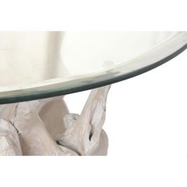 DKD Home Decor Mesa Centro Balines Indonesia 1c24 Blanco 90 x 90 x 47 cm con Cristal Raíz de Teca