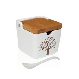 Versa Azucarero con Tapa de Bambú Tree, Cerámica, 8 cm de ancho, ideal para cocina y mesa (4 Unidades)