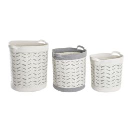 Cesta Basicos DKD Home Decor Gris Blanco 35 x 40 x 35 cm Set de 3