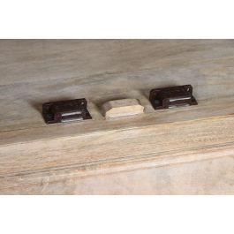 DKD Home Decor Buffet Toscana 45 x 90 x 200 cm Blanco Natural Madera Maciza Mango Espejo Hecho a Mano 4 Puertas 2 Estanterias