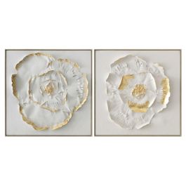 DKD Home Decor Cuadro Blanco Dorado Flor Lienzo MDF 82.5 x 82.5 x 4.5 cm (2 Unidades) Precio: 127.89000015. SKU: B15EXLNH7M