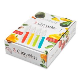 3 Claveles Cuchillo Verduras 8 cm Filo Liso/Dentado Colores Surtidos - Expositor 24 Unidades