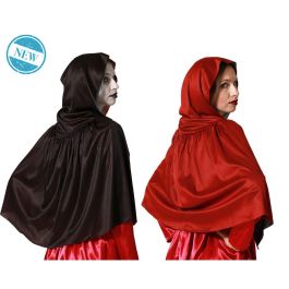 Capa Reversible Infantil con Capucha Rojo y Negro de 90 cm para Disfraces de Vampiro, Caperucita, Mago o Halloween