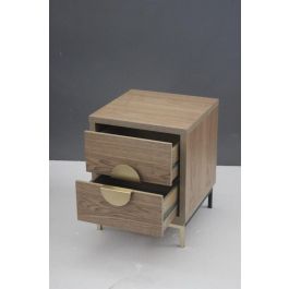 DKD Home Decor Mesita de Noche Oriental Natural Dorado 40 x 50 x 40 cm con 2 Cajones